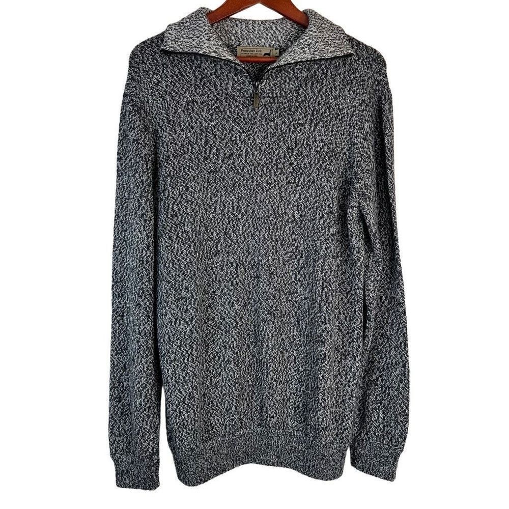 Peruvian Link 100% Alpaca Marled Knit Sweatshirt‎ Quarter Zip Mens Large